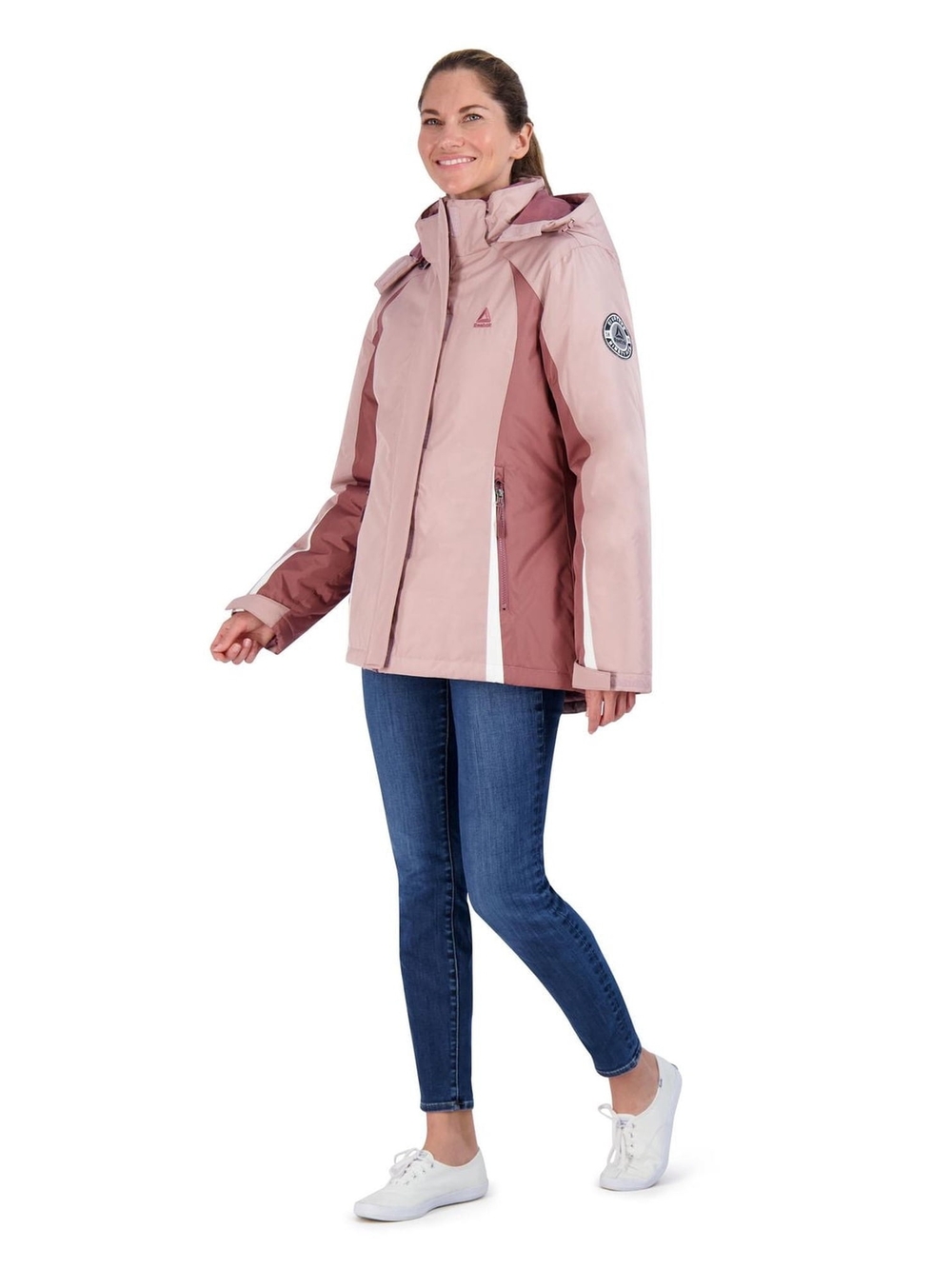 Reebok Women's Two-Tone Light Pink Hooded Winter Jacket Size Small